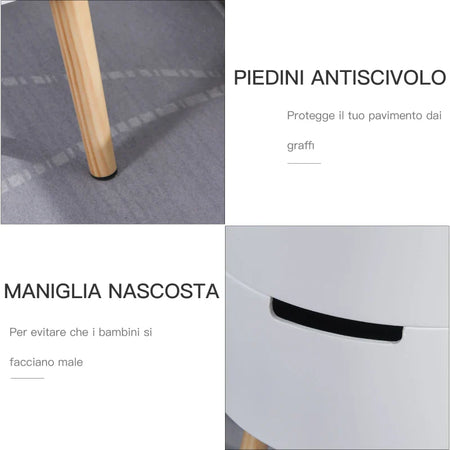 Tavolino da Caffè Vassoio Rimovibile in Legno Bianco VT9833-874VT9 , soggiorno salotto basso nero bianco marrone grgio design moderno sala moderno alto divano camera legno vetro rotondo