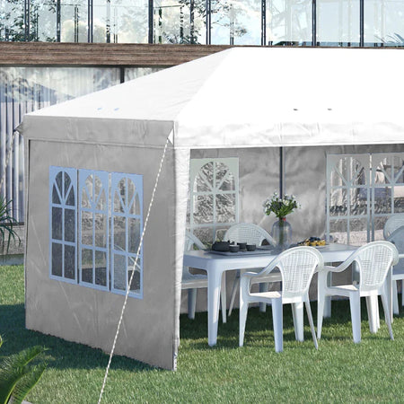 Gazebo da esterno bianco con Finestre Regolabile in Altezza e tende Removibili 5.9x3x2.7m 84C-431V00WT