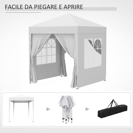 Gazebo Pieghevole Pop-up Outsunny 2x2 m Impermeabile con 4 Pareti Rimovibili, Bianco, con Borsa da Trasporto