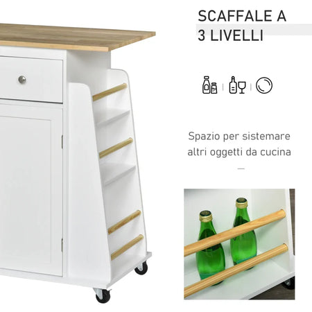 Carrello da Cucina Portaspezie a 3 Livelli e 4 Ruote in MDF e Truciolato, 89x45x89cm, Bianco ER3801-163ER3