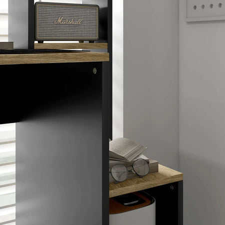 Scrivania Moderna con Ripiani e Supporto per CPU in Legno, 114x45x138cm, Grigio e Legno Naturale CK1920-081V00GYCK1
