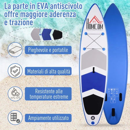 Tavola Gonfiabile SUP Stand Up Paddle con Pagaia Regolabile, Tavola Surf con Accessori 322x81x15cm ED2A33-002ED2