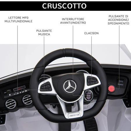 Macchina Elettrica per Bambini 3-5 Anni Mercedes con Cintura di Sicurezza e Telecomando, Bianco MN1370-074V90WTMN1