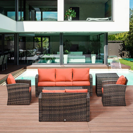 Set Mobili da Giardino 6 Pezzi in Rattan con Divani, Poltrone e Tavoli Contenitore, Marrone 860-120