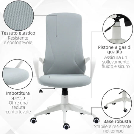 Sedia da Ufficio Ergonomica con Altezza Regolabile e Funzione di Inclinazione, 62x56x110-119.5 cm TR9921-637V00LGTR9