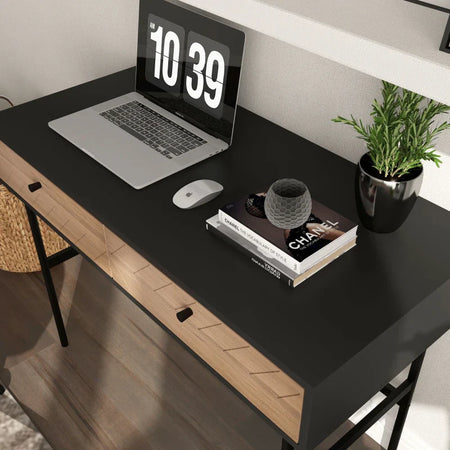 Scrivania da Ufficio Moderna con 2 Cassetti, in Acciaio e MDF, 106x50x77 cm, Nero e Rovere XB3836-563V00BKXB3