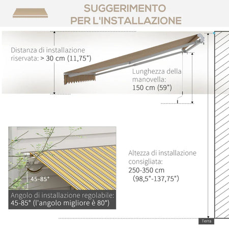 Tenda da Sole per Esterno Avvolgibile a Bracci con Apertura a Manovella, 350x250 cm, Giallo QW6840-174V00YLQW6