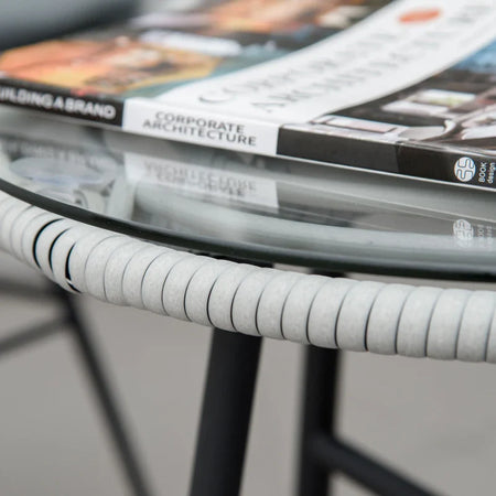 Set Mobili da Giardino 3 Pezzi con Tavolino e Sedie in Rattan PE, Poilestere e Acciaio per Esterni, Grigio 863-087GY