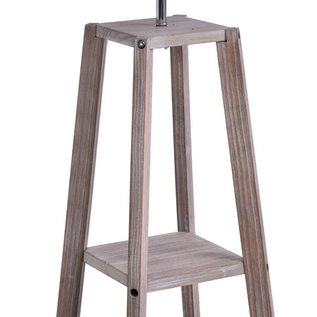 Lampada da Terra in Legno con 3 Ripiani e Paralume in Tessuto, 45x45x148cm, Grigio VB8B31-144VB8