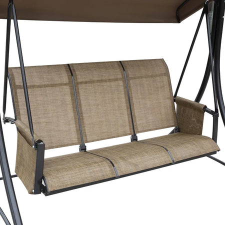 Dondolo da Giardino a 3 Posti con Tettuccio Regolabile e Tasche Portaoggetti Marrone 196x128x172cm 84A-110V01