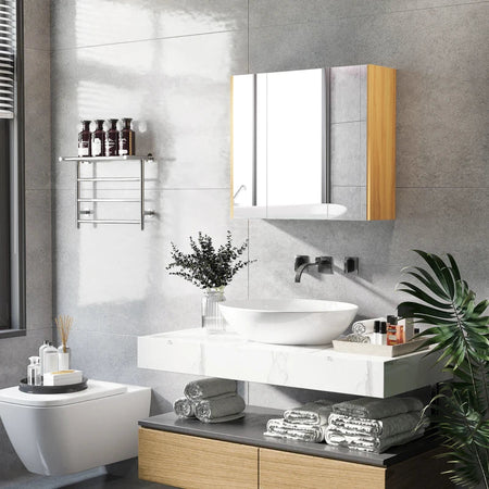 Armadietto Specchiera Bagno a 3 Ante con Mensole Regolabili, 68x22x60cm, Bianco TG9834-559V80WTTG9