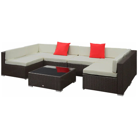 Salotto da Giardino in Rattan da 7 Pezzi con Tavolino e Divano Modulabile con Cuscini, Crema 860-020