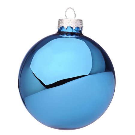 Palline per albero di Natale in vetro blu malibù lucido per decorazioni natalizie