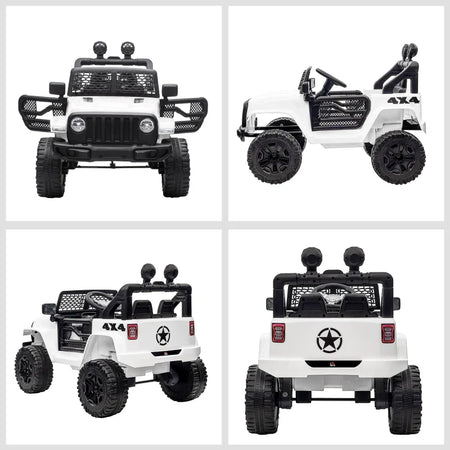 Macchina Elettrica per Bambini Jeep Fuoristrada con Telecomando e 2 Velocità, 100x65x72 cm, Bianco RF6370-142V91WTRF6
