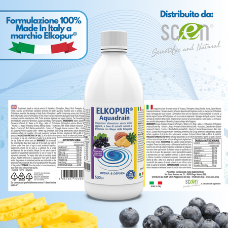 Elkopur® Aquadrain, è un prodotto depurativo, ad azione drenante che aiuta ad eliminare i liquidi in eccesso, migliorare il microcircolo venoso, ridurre gonfiore e senso di pesantezza