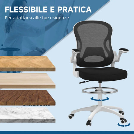 Sedia da Ufficio Ergonomica in Tessuto Traspirante con Altezza Regolabile e Braccioli Ribaltabili, 59x65x110-130 cm JK6921-628V00BKJK6