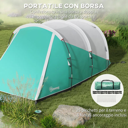 Tenda da Campeggio 2-4 Posti Impermeabile a Tunnel con Borsa di Trasporto, 460x260x190 cm, Verde ED3A20-399V00GNED3