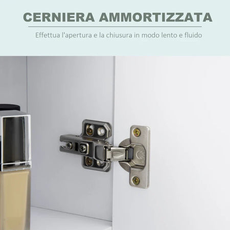 Armadietto Specchiera da Bagno con 3 Armadietti, 3 Ripiani e Luce LED, 90x15x65 cm, Bianco UJ2834-416WTUJ2
