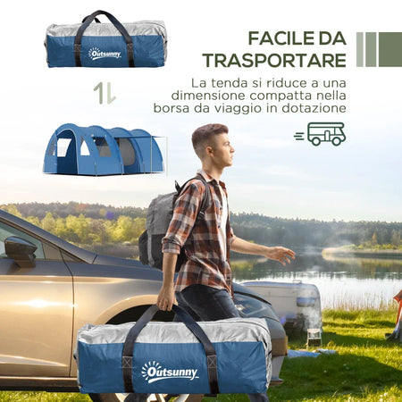 Tenda da Campeggio per 5-6 Persone con 2 Porte, Finestre e Tasche Portaoggetti, 475x315x215 cm, Blu WY4A20-304V00BUWY4