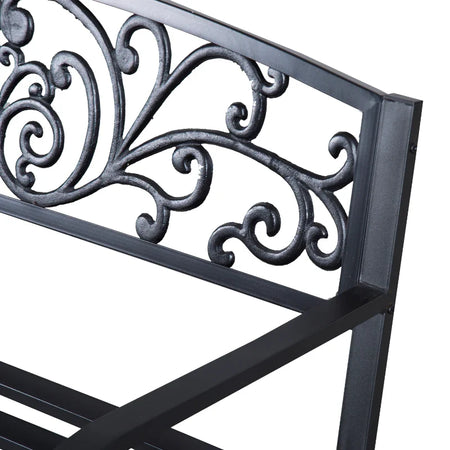 Panchina da Giardino in Metallo con Schienale Decorato, 127x60x87cm - Nero 840-036