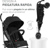 KIKKABOO Passeggino BEETLE - Passeggino da viaggio omologato fino a 22 kg - Pieghevole, Leggero, Compatto, colore NERO - telaio in alluminio, Chiusura Compatta, Schienale Reclinabile e Regolabile, Poggiagambe