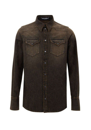 Dolce &amp; Gabbana Camicia in Denim Marrone Delave da uomo