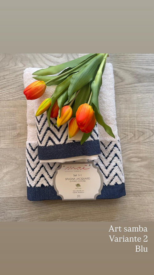 Set Asciugamani 1+1 Via Roma 60 Samba – Spugna di Cotone Jacquard 420 gr/m²