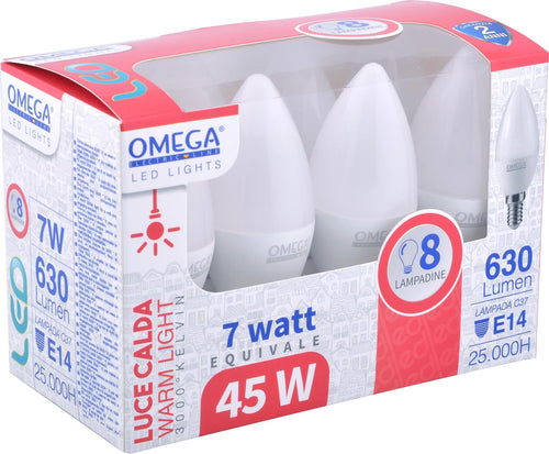8x Lampadine Candela Led C37-7W 3000K 630 Lm E14 Pf>0,5, 25000 Ore. A+, Epistar Chip Inside - 2 Anni Di Garanzia Illuminazione/Lampadine/Lampadine a LED Non solo alimenti - Albano Laziale, Commerciovirtuoso.it