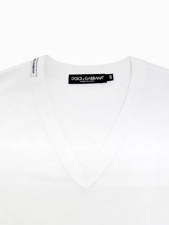 Dolce &amp; Gabbana T-shirt Scollo a V in Cotone Bianco da uomo