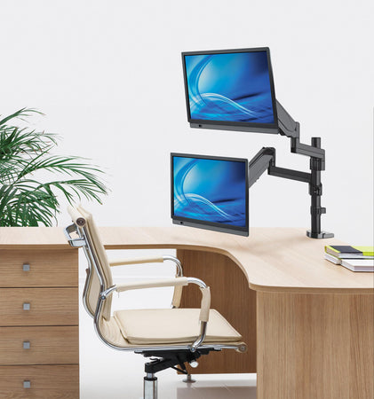 Supporto da Scrivania Doppio Monitor 17-32'' con molla a gas Nero
