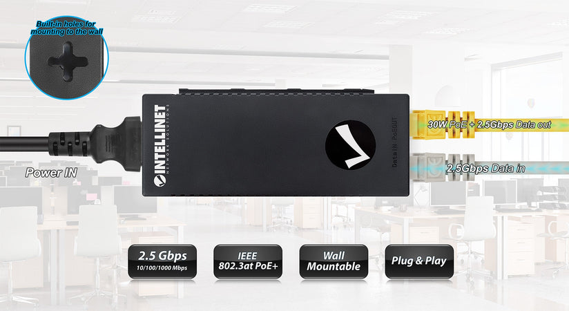 Iniettore PoE+ High Power 2.5G 30W
