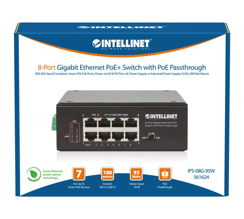 Switch Ethernet Gigabit 8 porte PoE+ con PoE Passante