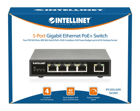 Ethernet Switch Gigabit PoE+ 5 porte