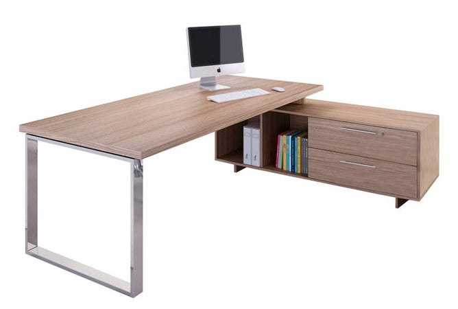 Scrivania ufficio direzionale con struttura di metallo e mobile di servizio laterale cm. 195/225x170x74h