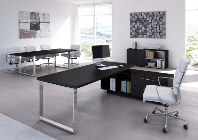 Scrivania per ufficio in melaminico e struttura metallica cm. 180/210x90x74h