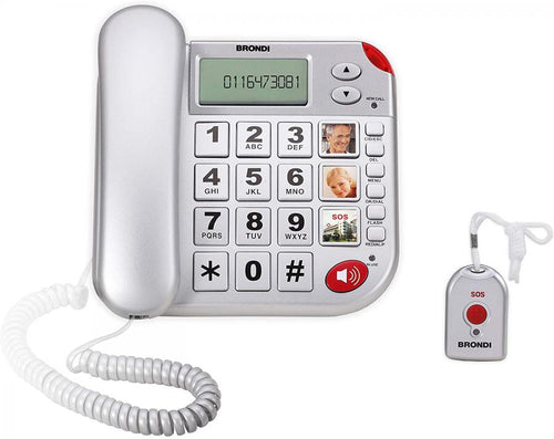 telefono con telecomando per chiamate di soccorso compatibile con apparecchi acustici