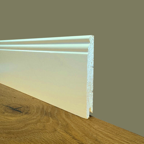 100ml di Battiscopa PREMIUM in legno MASSELLO mod.DUCALE 120x15 laccato bianco RAL 9010  (Avorio) - Eternal Parquet