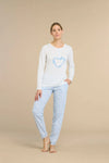 Pigiama donna in cotone con top collo tre bottoni e pantalone lungo- Noi di notte 9013