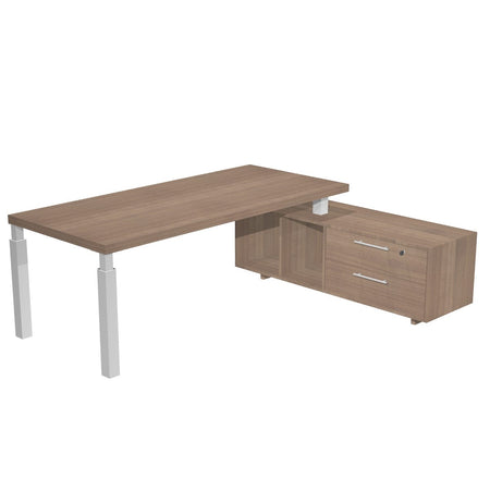 Scrivania direzionale con mobile di servizio portante e gambe metalliche cm. 195/225x170x74h