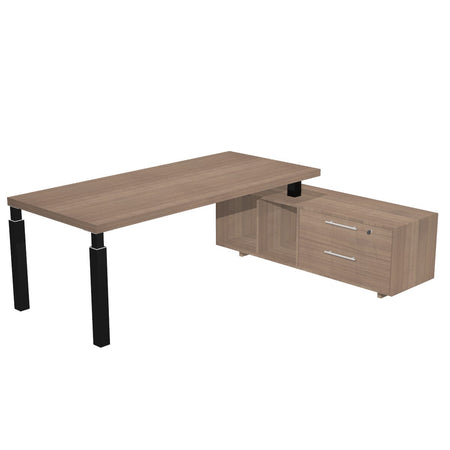 Scrivania direzionale con mobile di servizio portante e gambe metalliche cm. 195/225x170x74h