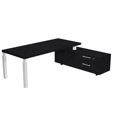 Scrivania direzionale con mobile di servizio portante e gambe metalliche cm. 195/225x170x74h