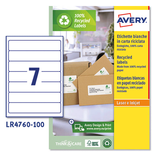 Etichette Carta Riciclata Bianca Per Raccoglitori 38X192Mm 7Et/Fg -Laser- Avery