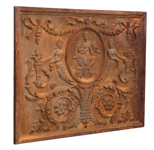 Biscottini Piastra da camino Biscottini fusione ghisa decorata 82x3.5x65 ruggine naturale