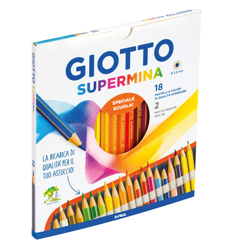 Astuccio 18 Pastelli Supermina Giotto + 2 Matite Grafite Hb E 2B