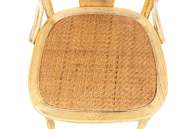 Biscottini Sedia con braccioli Thonet in massello di frassino finitura rovere e seduta in rattan