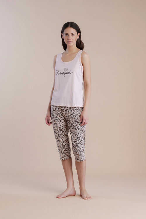 Pigiama donna in cotone top spalla larga e pantalone pescatore - Noi di notte 9052