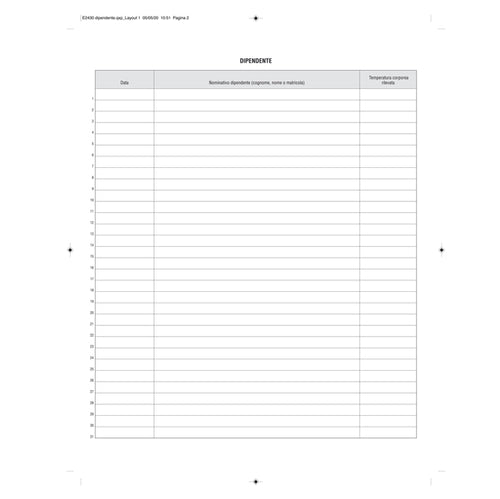 Registro Rilevazione Temperatura Corporea 32 Pagine F.To 31X24,5 E2430 Edipro