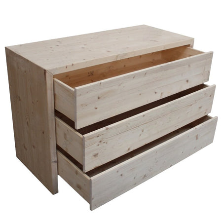 MOBILI 2G - CASSETTIERA 3 CASSETTI GRIGIO IN LEGNO MASSELLO ABETE 116x53x98