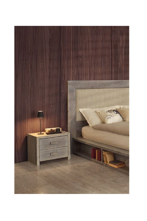 MOBILI 2G - COMODINO CORTINA 2 CASSETTI LEGNO GRIGIO DI ABETE 55X40X45