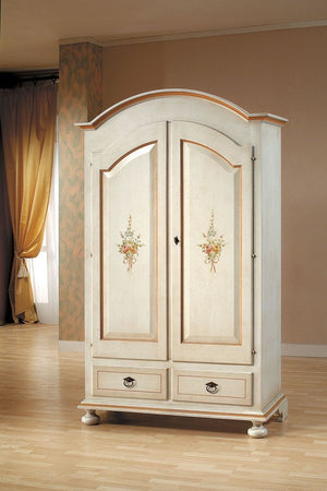 MOBILI 2G - Armadio shabby 2 porte legno bianco anticato filo arancione 125x61x200